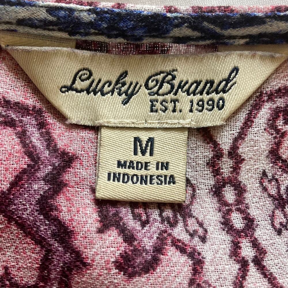 Lucky Brand colorful boho blouse, womens size medium blue pink long sleeve top - Picture 5 of 6